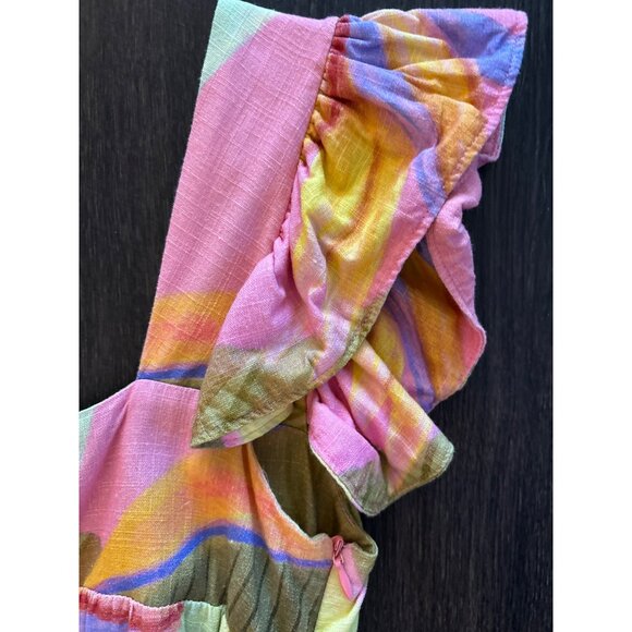 Kourt Ruffled Sleeve Rayon/Linen Blend Multi-Color Tropical Print Mini Dress - Picture 7 of 9